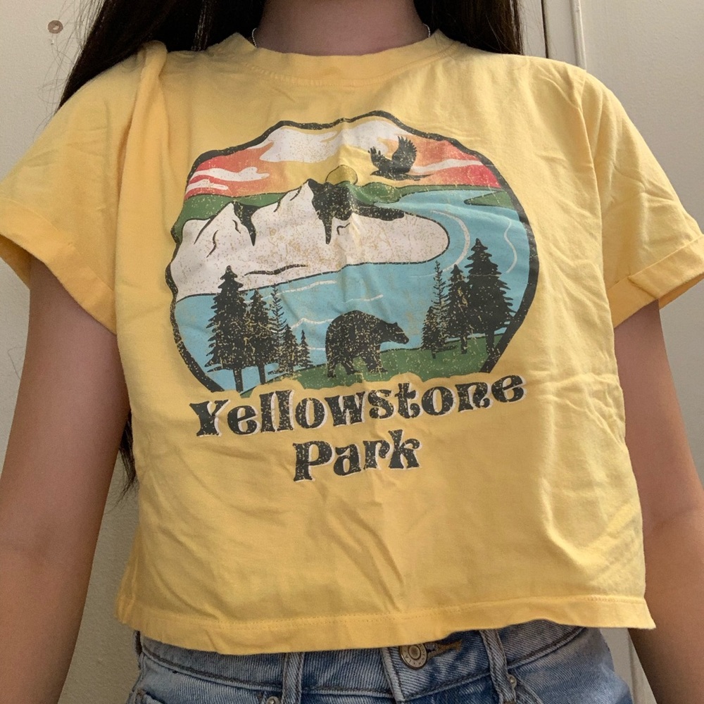 light pastel yellow Yellowstone Park graphic crop